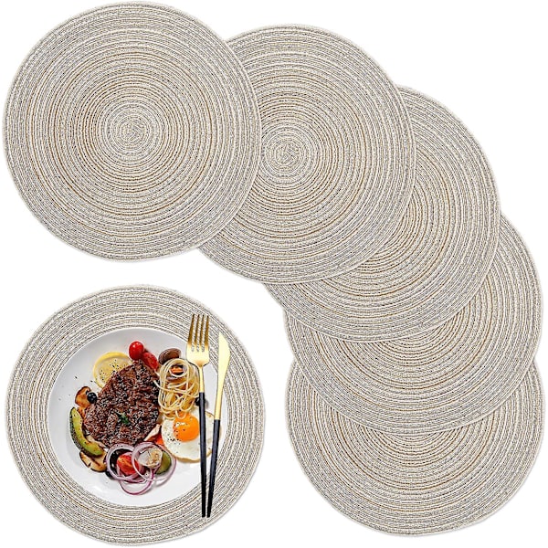 36cm (beige) pöytätabletit, pyöreä pöytätabletti PP punottu 6 kappaleen setti pestävä lämmönkestävä liukumaton