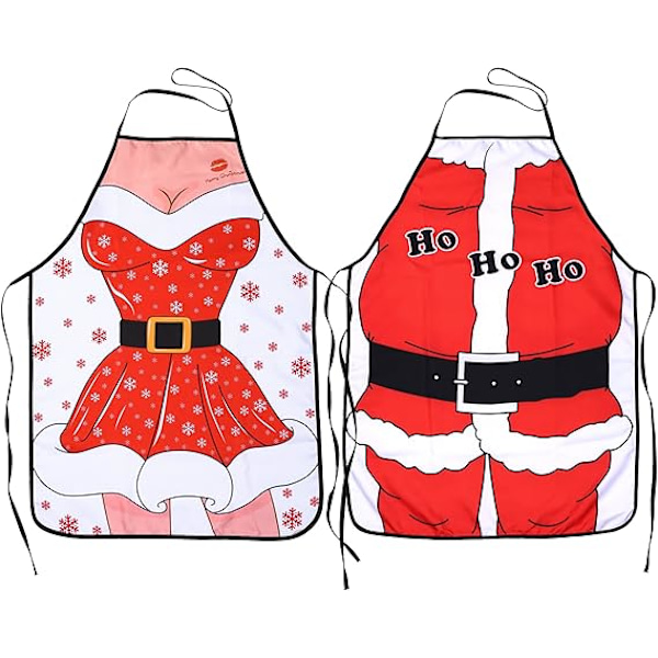 2-pakning Rød Juleforkle, Santa Anime Kokk Matlagingsforklær Morsomme for BBQ Kvinner Menn Julebord Gave