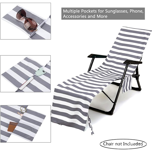 Strandstol Cover til Pool, Terrasse, Liggestol Cover med Lommer