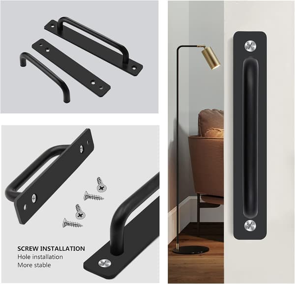 2 stk. Sorte Uperforerede Skydedørsgreb i Aluminium