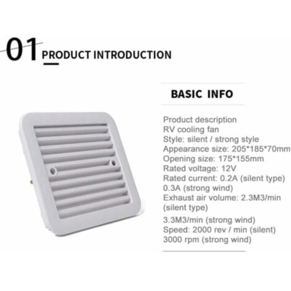 stark vind (väder)-Ventilationsfläkt för husbil, 12V bilfläkt 175X155Mm luftutlopp med fläkt