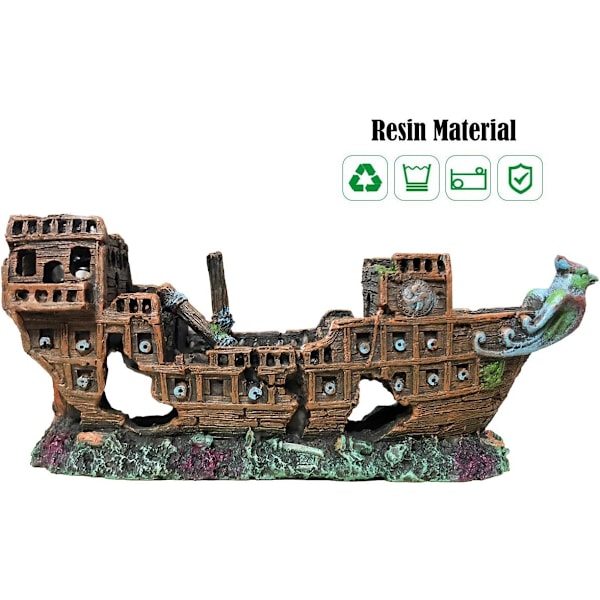 Piratskip Akvarium Ornamenter Harpiks Dekorasjoner Miljøvennlig