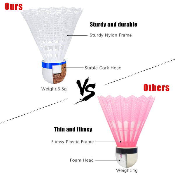12 st hållbara nylonbadmintonfjädrar för inomhus och utomhus