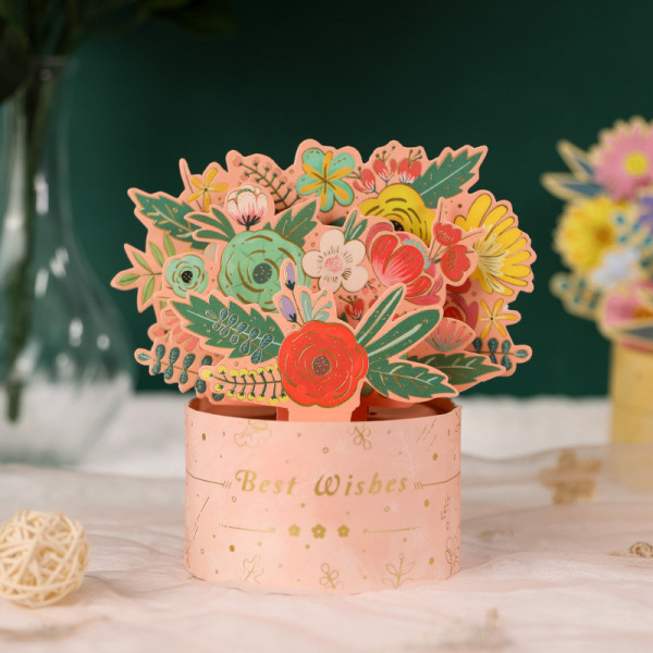 Syntymäpäiväkortti lahjaksi, 3D pop-up kortti, DIY (Vaaleanpunainen)