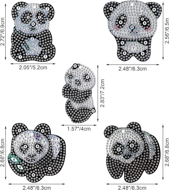 5 kpl DIY 5D Panda Timanttilakattu Avaimenperä, DIY Strass
