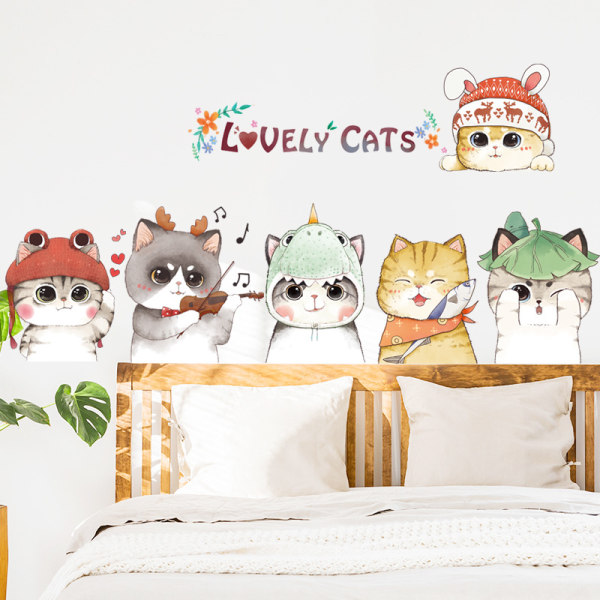 Kattunge katter veggklistremerker, anime barnehage veggkunst, baby vegg
