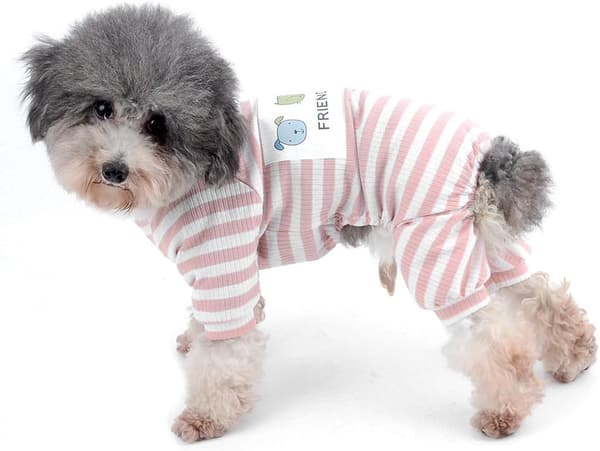 Koselige små hundeklær i bomull med striper - vinterpyjamas for valper og katter
