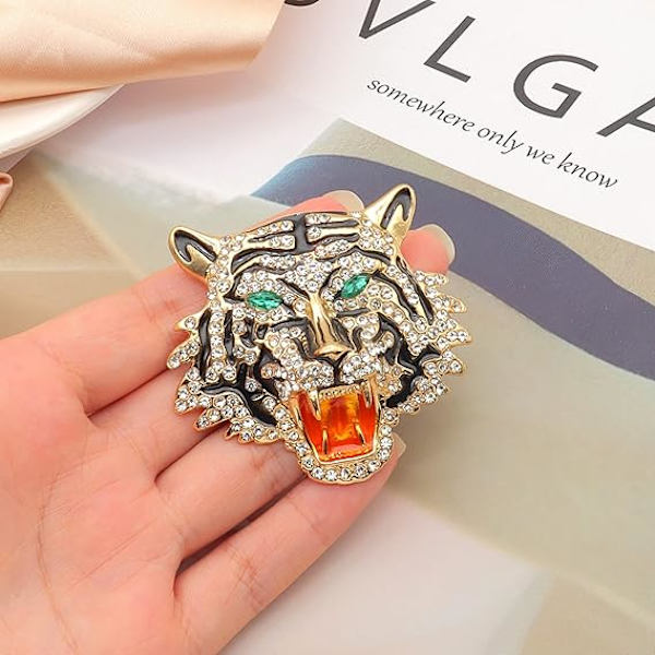 Rhinestone Tigerhuvud Brosch Nål. Djur Lapel Nål för Män, Punk Lejon Kavaj Brosch för Herrar Brosch Nål Kostym Tiger Pi