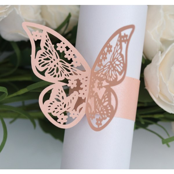40 stk. Rose Laser Udhulede Butterfly Servietringe Reflekterende