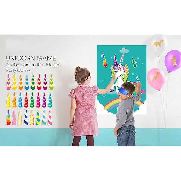 34 Horn til Pin The Horn on The Unicorn Fødselsdagsfest Spil til Unicorn Festartikler, Børnefødselsdagsfest Dekoration Hjemmevæg Dekoration