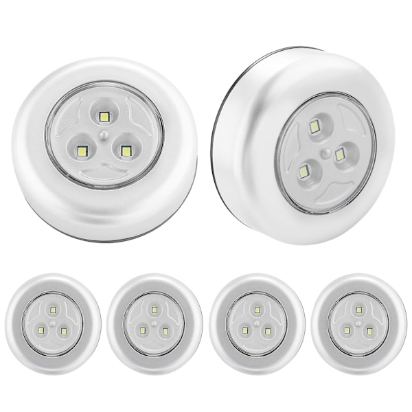6 kappaleen sarja Stick & Push LED-kosketuslamppu itseliimautuva allaskaappivalaisin