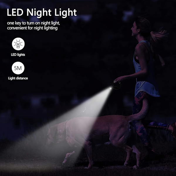 Tilbaketrekkbar hundebånd, 3m tilbaketrekkbar bånd med LED-lommelykt,