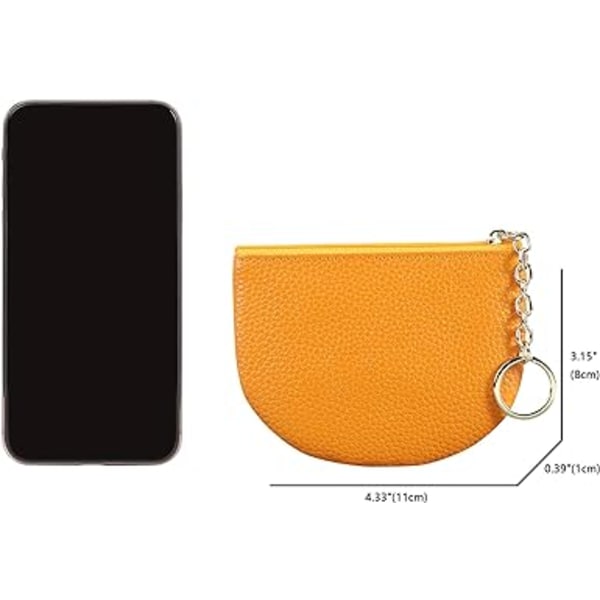 (keltainen) Naisten aitoa nahkaa avaimenperä Pieni vetoketjullinen lompakko