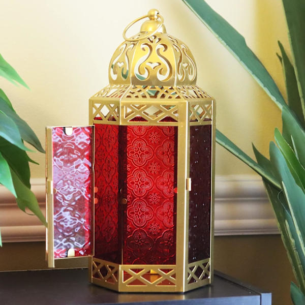 Gyllene Marockansk Ljuslykta Dekorativ Ljusstake Lampa för Bord eller Hängande, Ramadan Dekorationer, Inomhus Hem D