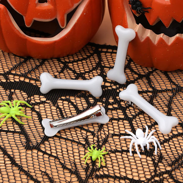 4 hvite Halloween bein hårklipp, bein hårklipp for kvinner