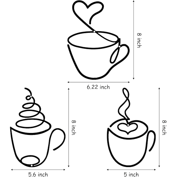 3-delad kaffekopp i metallväggkonst trådkaffe katt skylt trådvägg