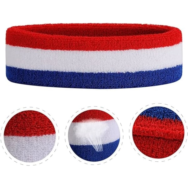 Sports Headband Wristband Set (Red, White, Blue) - Cotton Sports