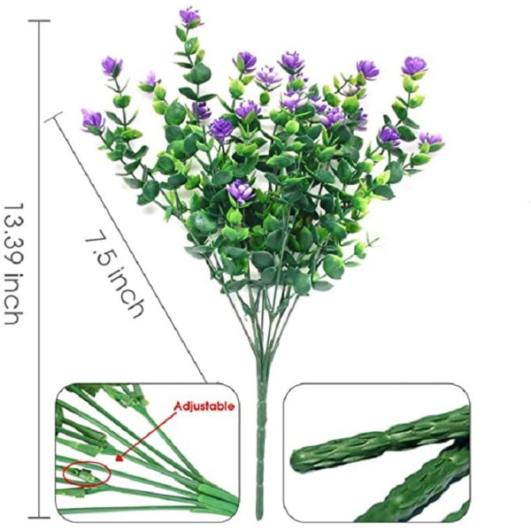 6 stk. kunstige grønne planter 7 gaffel eukalyptus små roser