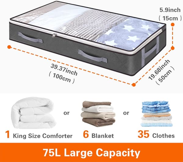 3 stk Underbed Oppbevaringsposer Foldbar Klespose Stor Kapasitet