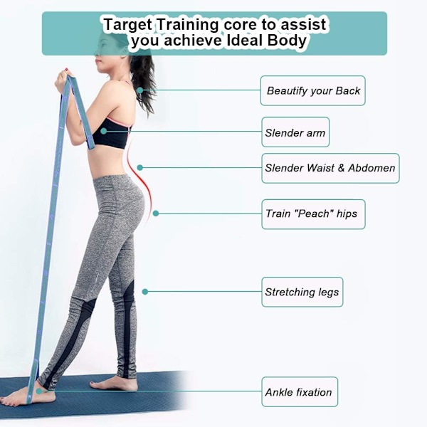 Stretching Band, Träningsband med 11 Slingor, Elastiskt Yogabälte