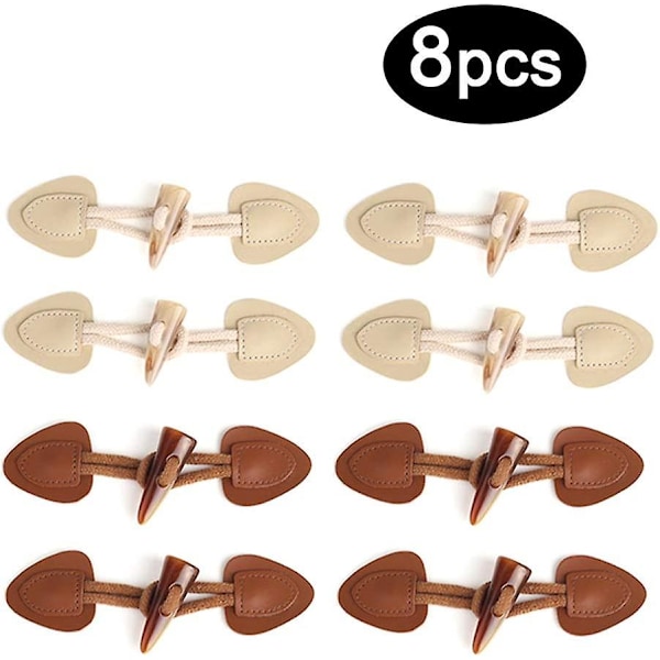 Lær Horn Toggle Knapper 8 Par Horn Feste Knapper Pu Lær Sy Knapper Toggle Feste For Diy Klær Sy Tilbehør(beige Og Brow