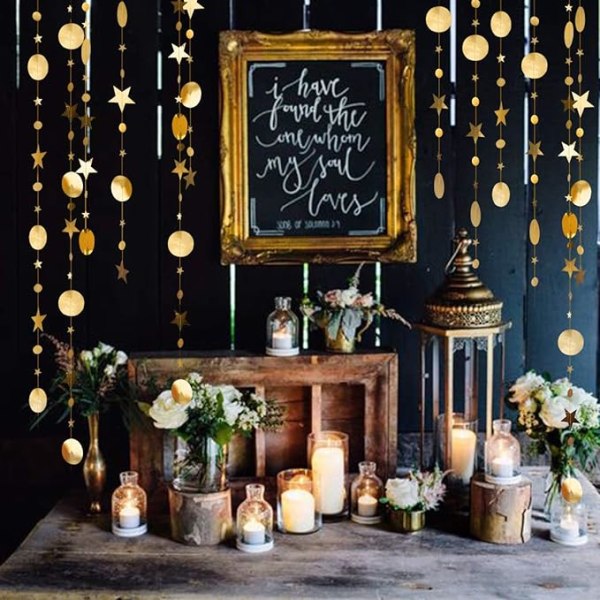 Guld Glitter Party Garland Kit (2 stk, 4m lang hver), Mat Metal