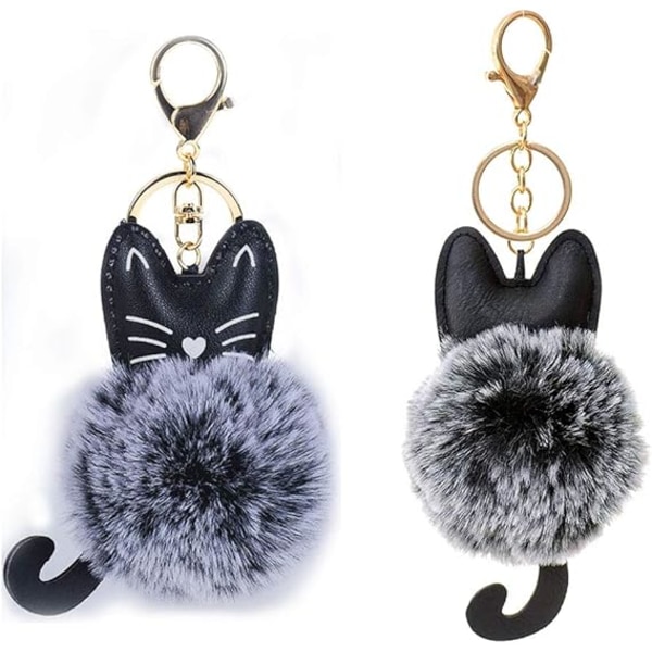 3 artificial fur ball cat key ring furry key ring cat pom pom