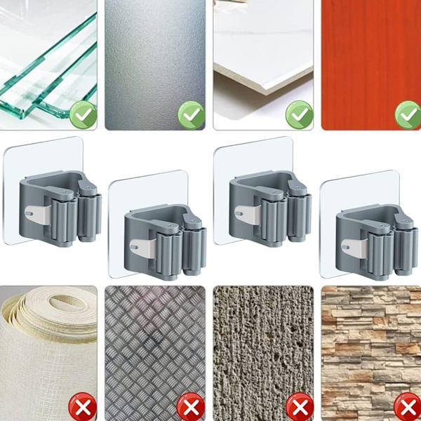 4 stk. Kosterholderstativ Selvklebende Moppholder Veggmontert