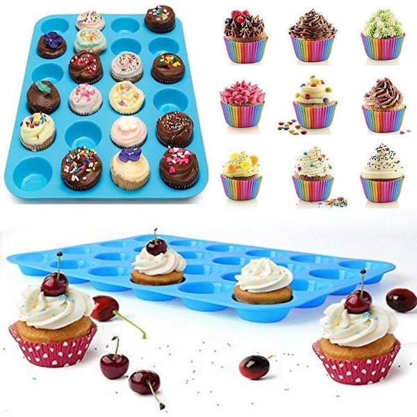 Silikon Mini Muffinform, 4 Pakker 24 Kopper Silikonform Kopper Bageform, Silikon Muffinforme Bageforme - Multifarvet