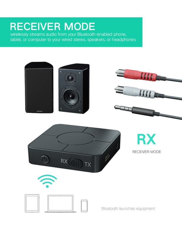 1 stk Bluetooth 5.0 modtager sender 2-i-1 trådløs lyd