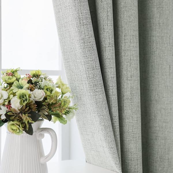 99% Total Blackout Gardiner 40 cm Lengde for Vindubehandling, Faux Linen Termisk Isolerte Gardinringer for Soverom