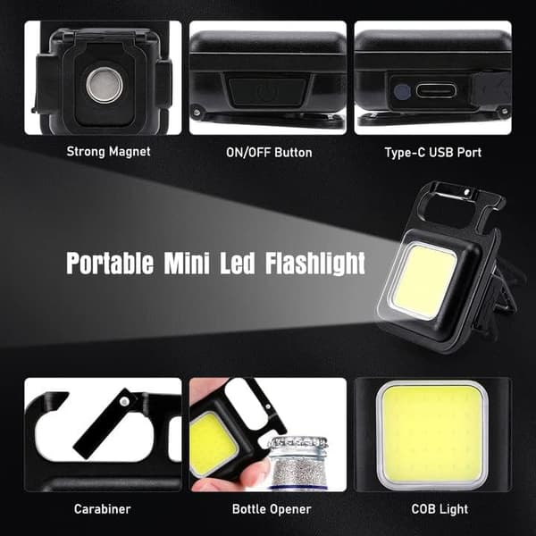 3-pak Mini LED COB Lommelykt, Campinglys Nødlys Utendørs