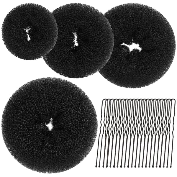 Hår Donut, Hår Bun Maker, Svart (Ekstra stor, Stor, Medium og Liten)