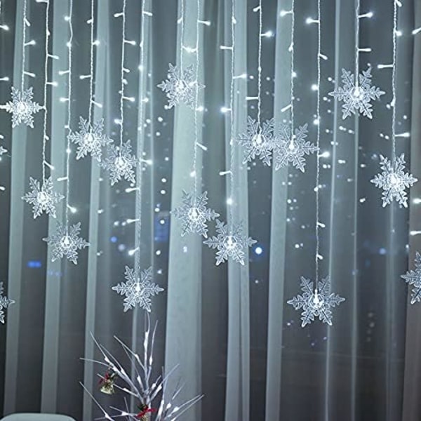 LED Gardinlys, 4M 96 LED Snefnug Gardinlys Stikkontakt Hukommelse Vindue Gardinlys med 8 Tilstande