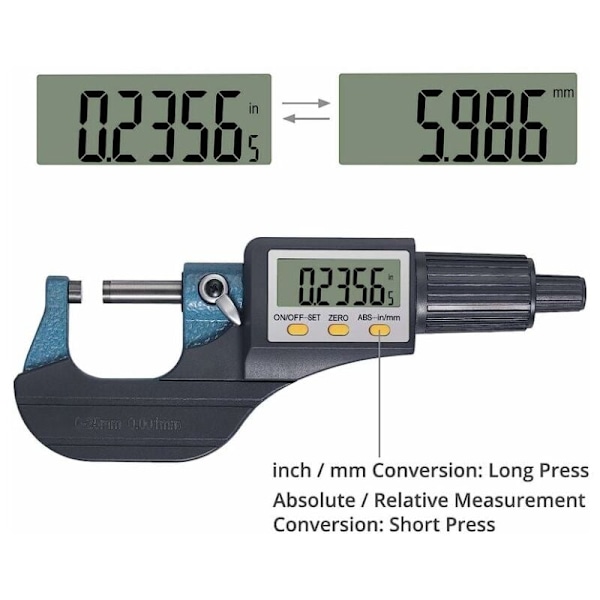 0-25mm LCD Digital Elektronisk Mikrometer Digital Palmer Utomhus M