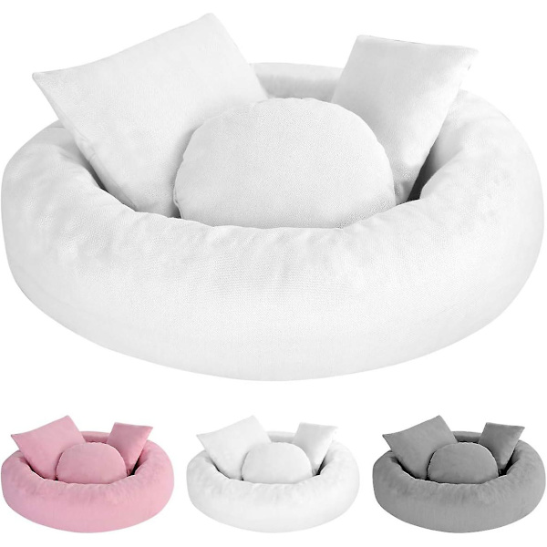 4 stk Donut pute til nyfødt babyfotografering, poseringspute, babykurvfyllsett, croissant poseringspute, kurvfyll for 0-3 måneder