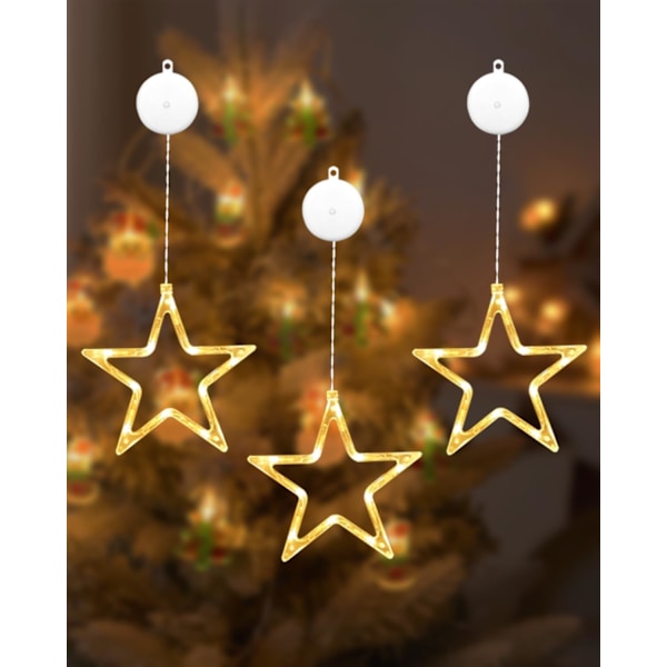 LED-stjerner Julelys, 3-pakning LED Julevindulys, 10 LED Juledekorasjoner med Timer for Vindu D