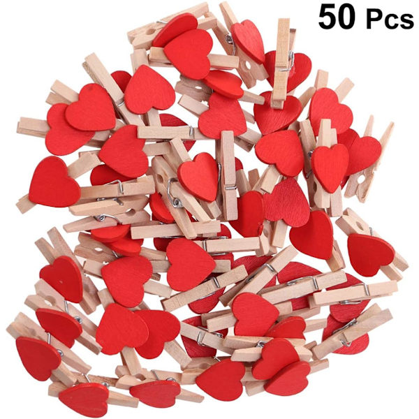 50 Stykker Trehjerte Mini Klesklyper Foto Klips for