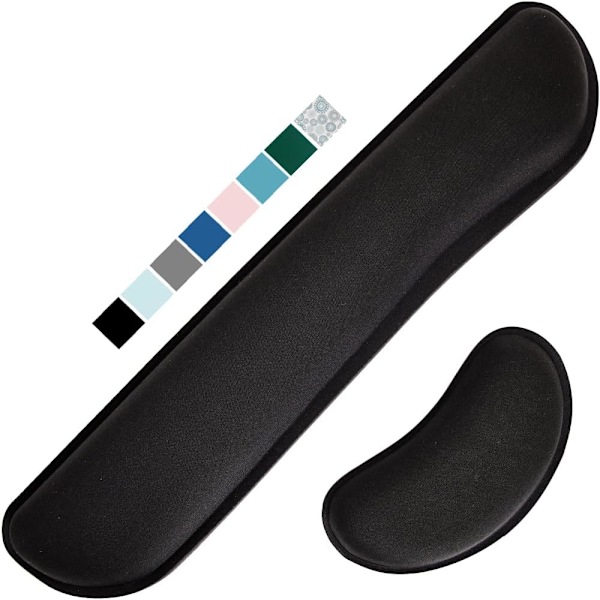 Handledsstöd i Memory Foam för Datortangentbord, Mus, Ergonomisk Design, 2-delat Set, Svart
