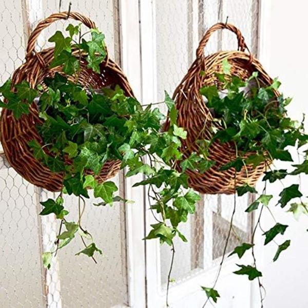 2 stk Hengekurv Flettet Rattan Kurv Vase Beholder Henge