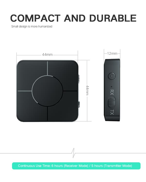 1 stk Bluetooth 5.0 mottaker sender 2-i-1 trådløs lyd