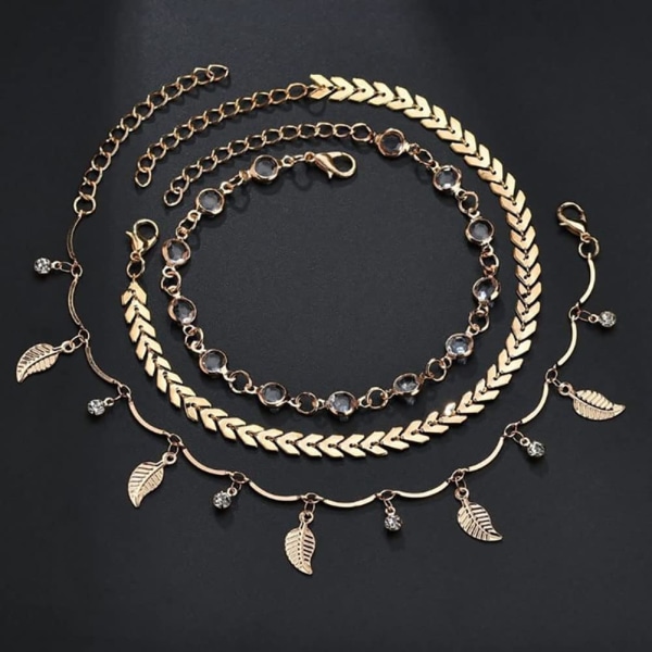 1 stk. (Guld) Tassel Krystal Blad Anklet Guld Pil Rhinestone