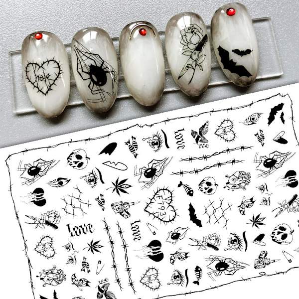 5 Ark Halloween Nagelkonst Dekaler 3D Halloween Nageldekaler