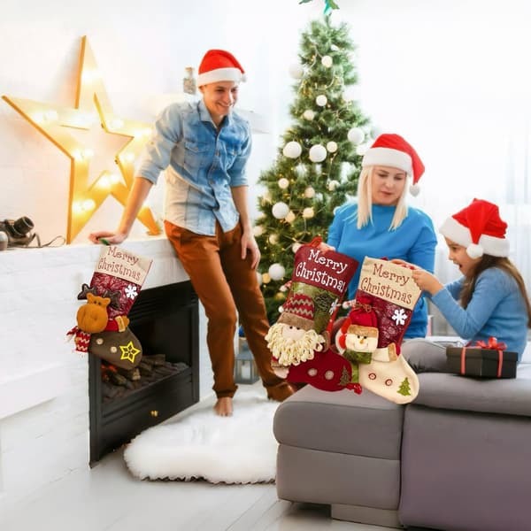 Jule Strømper Sæt af 3, 19'' Jule Strømper Store Jule Strømper til Jul, Julemanden, Snemand, Rendeer