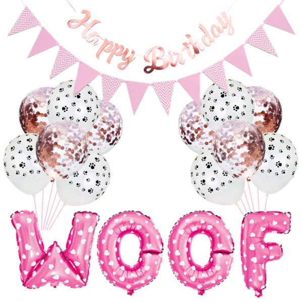 Hundfödelsedagsfesttillbehör, WOOF Ballongbanderoll, Paw Print