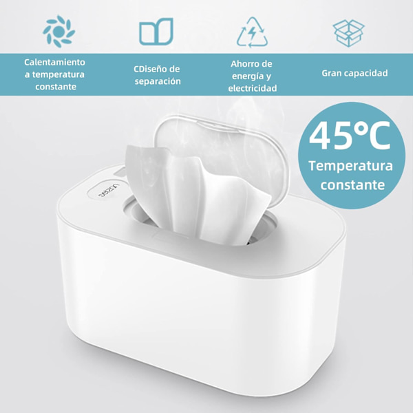 USB-lämmitin kosteille pyyhkeille, Kosteiden pyyhkeiden annostelija vakiolämpötilan lämmityksellä, Suurikapasiteettiset kannettavat pyyhkeet matkoille (Valkoinen)