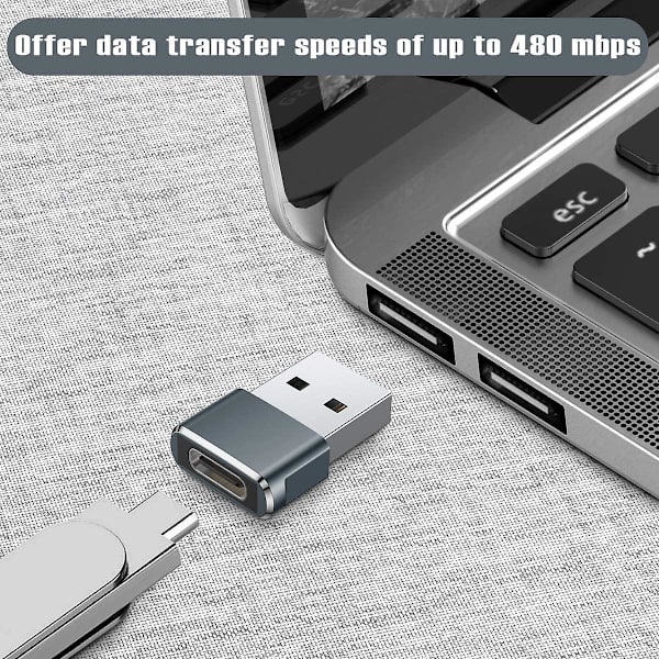 2 stk. USB til USB C-adapter 2 stk., USB C hun til A han-oplader T