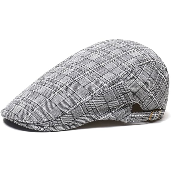 Platt Keps Vintage Stil Rutig Basker (Grå), Newsboy Kep Justerbar