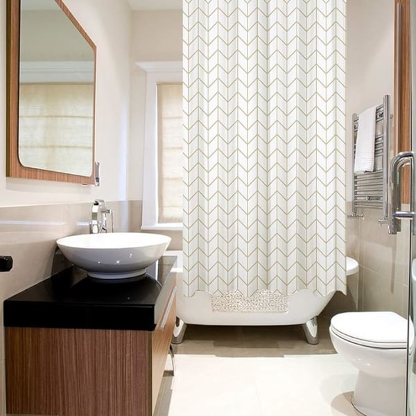 Gullfarget Geometrisk Dusjforheng 180 x 180 cm (71 x 71 tommer) for