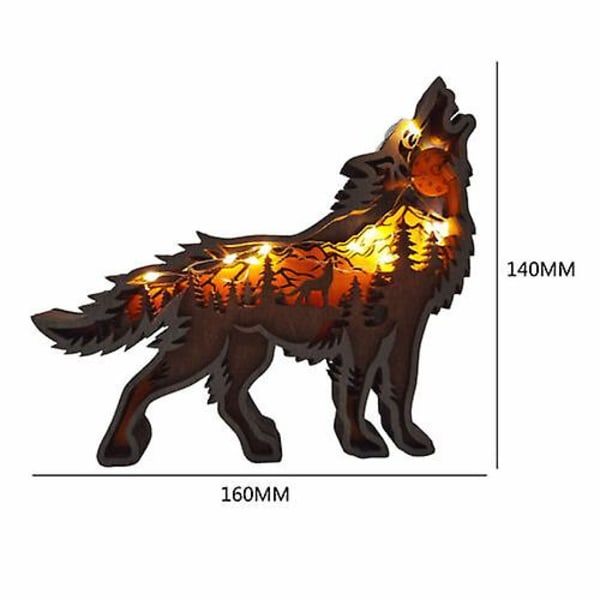 3D Skogsvarg Trä Hantverksskulptur Hemmakontorsljusprydnad Dekor Med ljusslinga